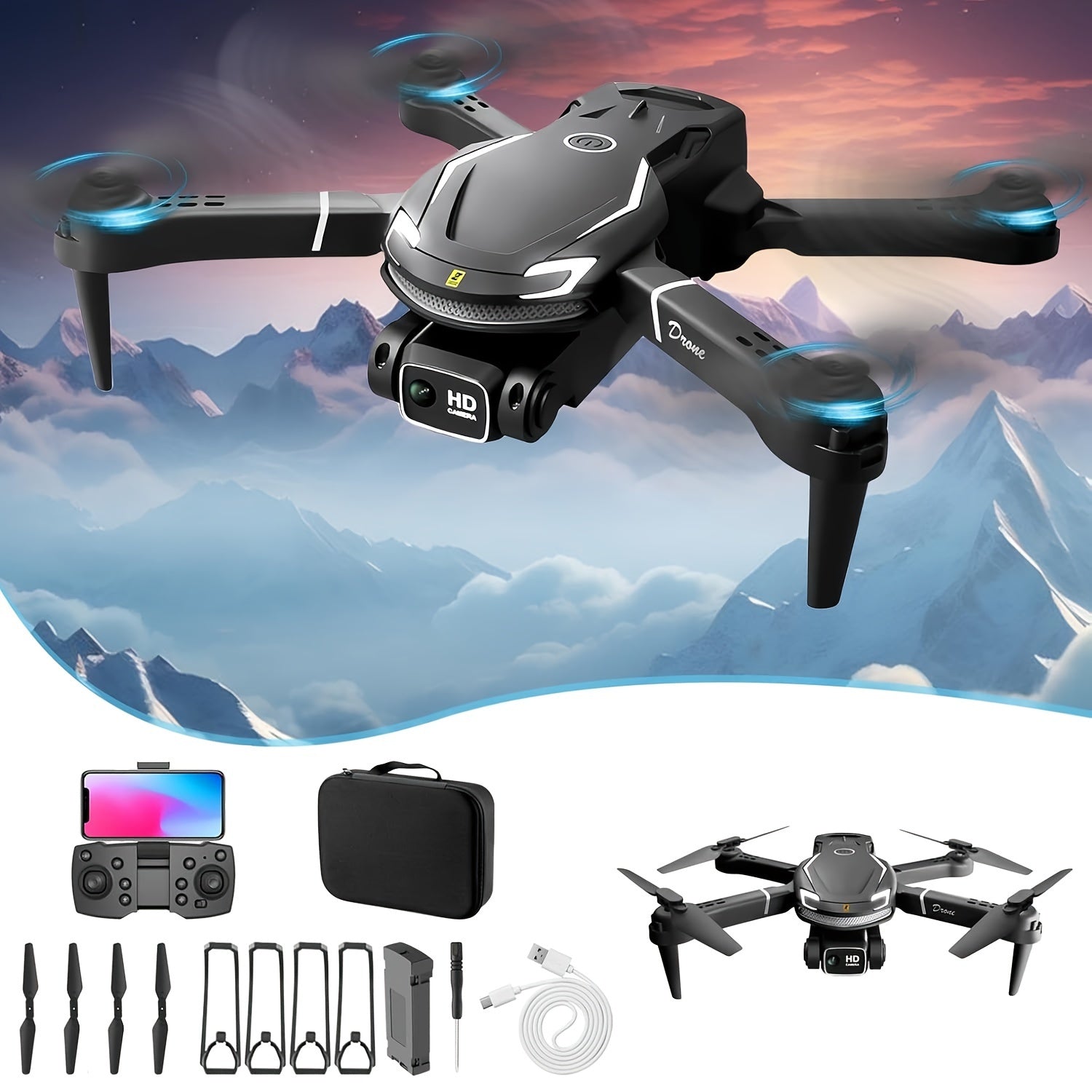 Faltbare Kameradrohne V88 bürstenloser Motor Schwarz